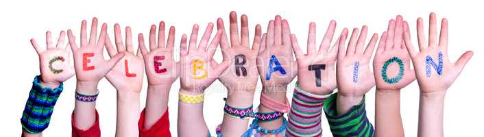 Children Hands Building Word Celebration, Isolated Background