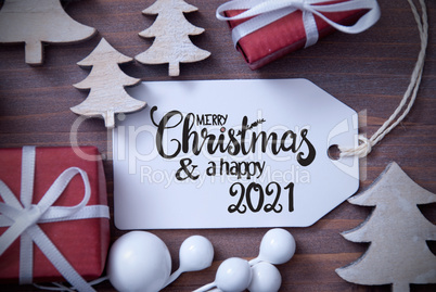 Gifts, Tree, Decoration, Label, Merry Christmas And Happy 2021