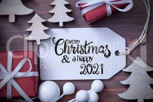 Gifts, Tree, Decoration, Label, Merry Christmas And Happy 2021