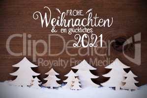 White Christmas Trees, Snow, Glueckliches 2021 Means Happy 2021