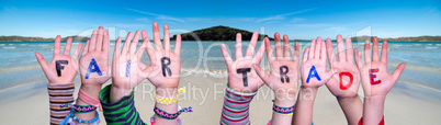 Children Hands Building Word Fair Trade, Ocean Background