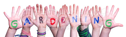 Children Hands Building Word Gardening, Isolated Background