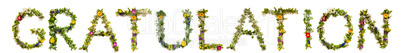 Flower And Blossom Letter Building Word Gratulation Means Congratulations