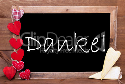 Balckboard With Heart Decoration, Text Danke Means Thank You