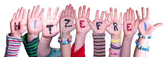 Children Hands, Hitzefrei Means Free Due To Excessive Heat, Isolated Background