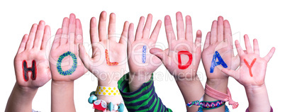 Children Hands Building Word Holiday, Isolated Background