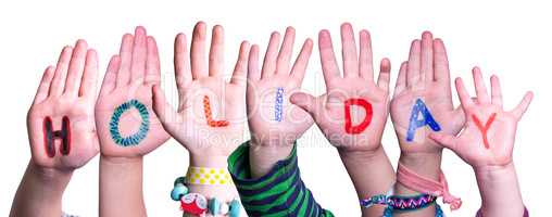 Children Hands Building Word Holiday, Isolated Background