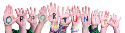 Children Hands Building Word Opportunity, Isolated Background