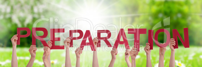 People Hands Holding Word Preparation, Grass Meadow