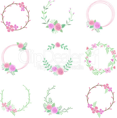 Floral circle colorful vector frame set