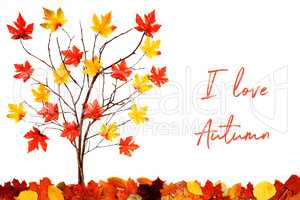 Tree With Colorful Leaf Decoration, English Calligraphy I Love Autumn