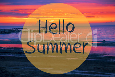 Sunset Or Sunrise At Sweden Ocean, Text Hello Summer