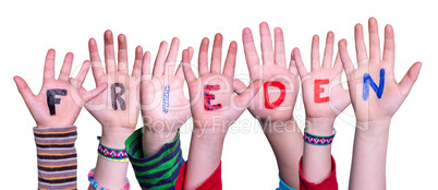 Children Hands Building Word Frieden Means Peace, Isolated Background