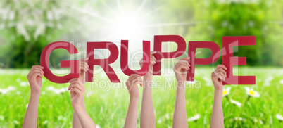 People Hands Holding Word Gruppe Means Group, Grass Meadow