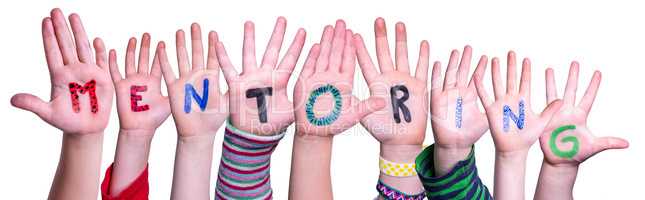 Children Hands Building Word Mentoring, Isolated Background