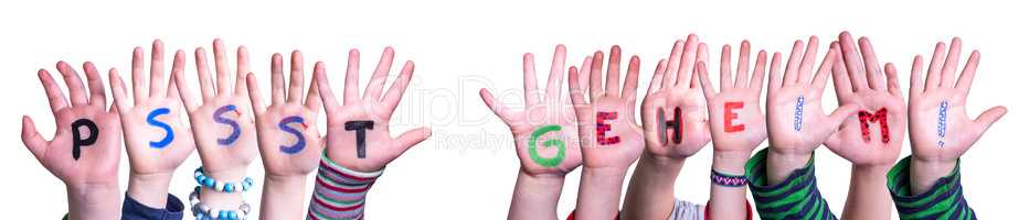 Children Hands Building Word Pssst Geheim Mean Pssst Secret, Isolated Background