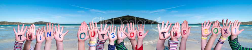 Children Hands Building Word Think Outside The Box, Ocean Background