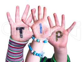 Children Hands Building Word Tip, Isolated Background