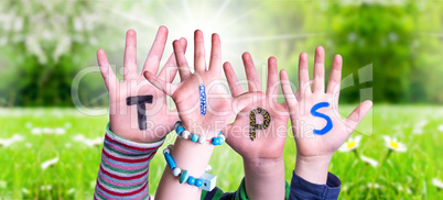 Children Hands Building Word Tips, Grass Meadow