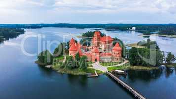 Trakai Island Castle in Lake Galve. Drone View