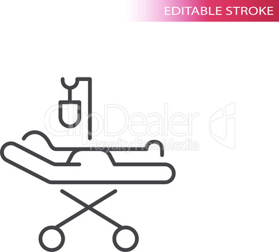 Hospital bed with a patient thin line simple vector icon
