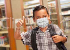 Hispanic Student Boy Wearing Face Mask with Thumbs Up and Backpa