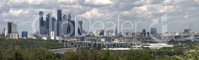 Moscow, Russia, panoramic view on city on against cloudy sky.
