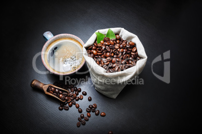 Coffee cup and beans