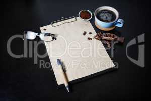 Menu and coffee