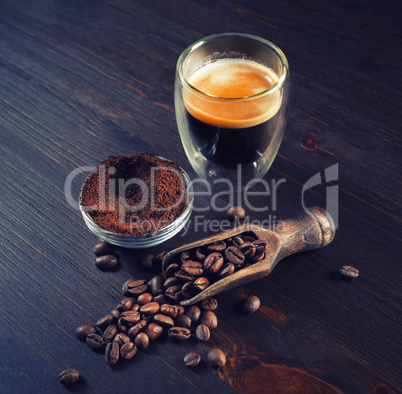 Espresso on wooden table