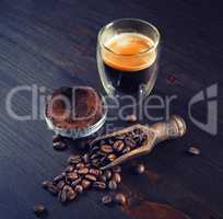 Espresso on wooden table