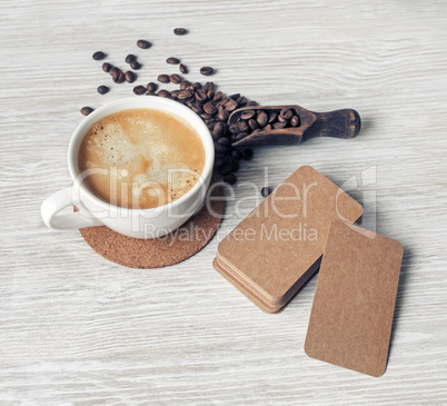 Kraft business cards, coffee