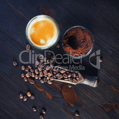 Espresso, coffee beans
