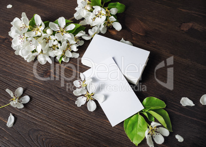 White business cards and flowers
