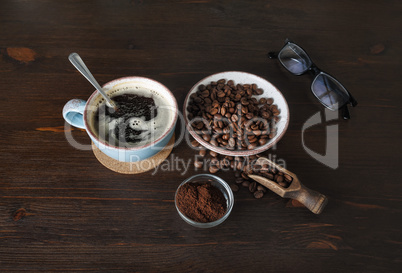 Coffee cup and coffee beans