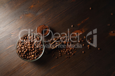 Coffee beans, ground powder