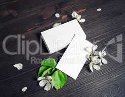 White business cards, flowers