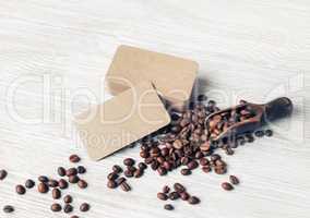 Coffee beans, business cards