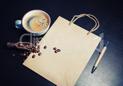 Bag, coffee, pen