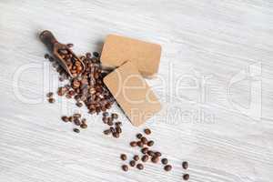 Vintage business cards, coffee beans