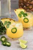 Tequila with pineapple and jalapeno