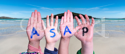Children Hands Building Word ASAP, Ocean Background