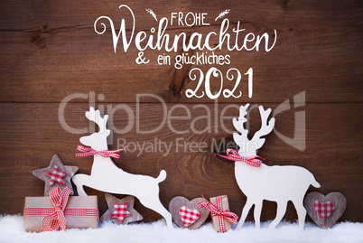 Gift, Deer, Heart, Snow, Glueckliches 2021 Means Happy 2021