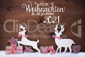 Gift, Deer, Heart, Snow, Glueckliches 2021 Means Happy 2021
