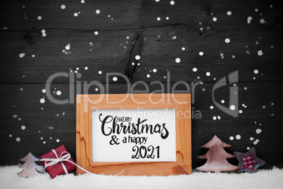 Frame, Gift, Tree, Snow, Snowflakes, Merry Christmas And A Happy 2021