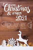 Snow, Deer, Tree, Golden Ball, Merry Christmas And Happy 2021