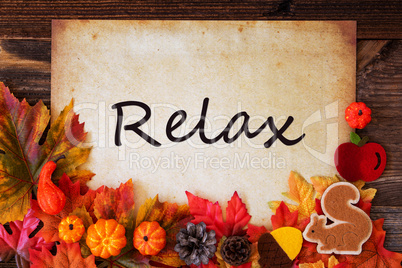 Old Paper With Autumn Decoration, Text Relax