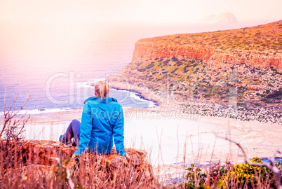 Woman On Viewpoint Above Balos Bay On Kreta