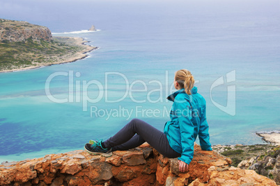 Woman On Viewpoint Above Balos Bay On Kreta