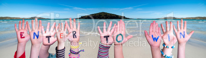 Children Hands Building Word Enter To Win, Ocean Background